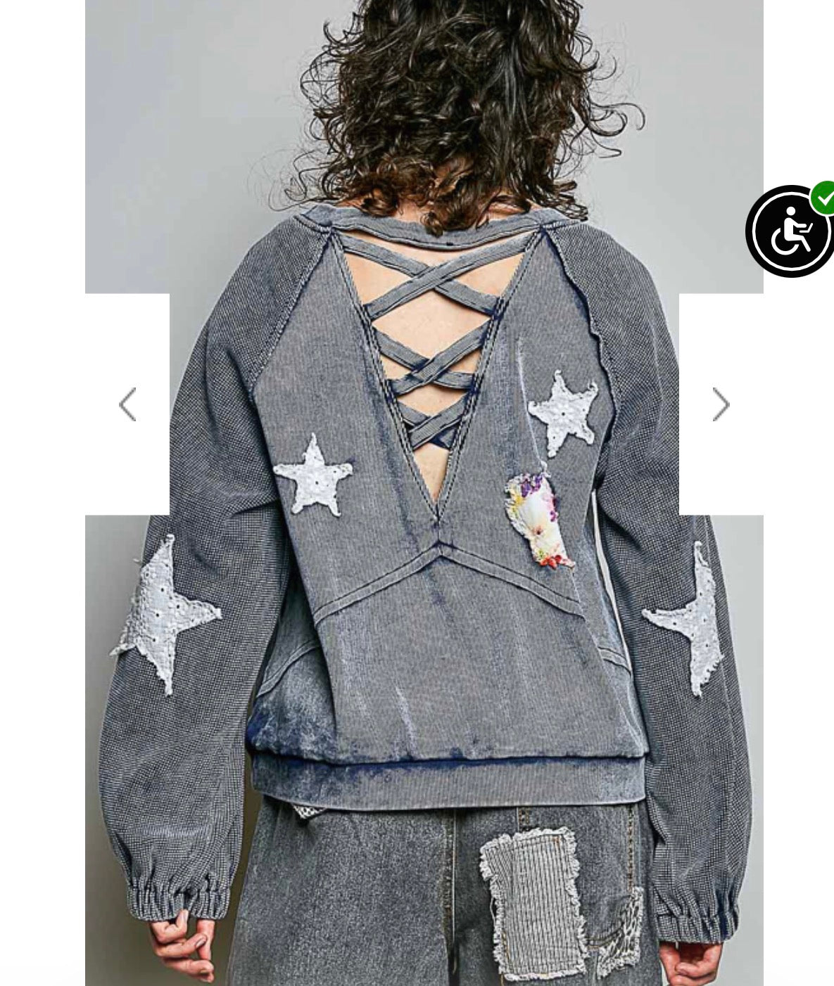 INDIGO THERMAL SLEEVE PATCH EYELET STAR TOP￼