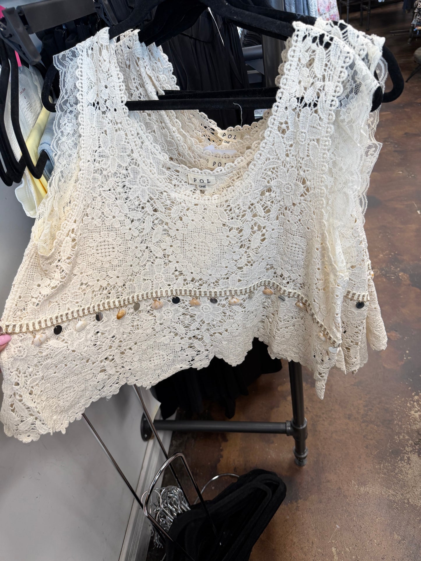 NATURAL CROCHET TANK O/S