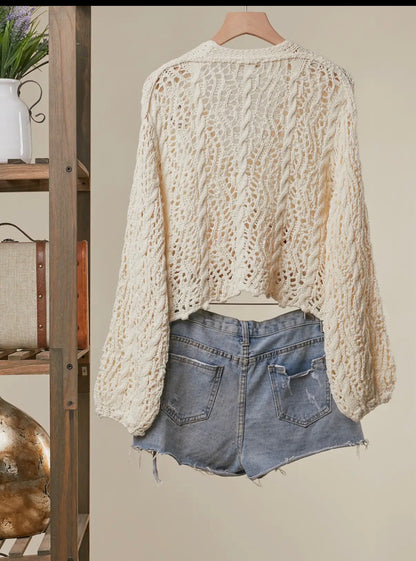 FLORAL CROCHET CARDIGAN IVORY Top