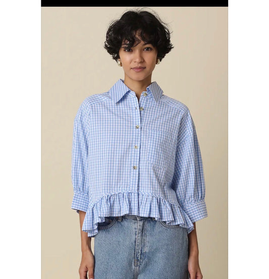 Tara GIngham ruffle blouse