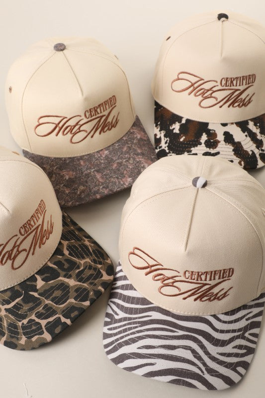 CERTIFIED HOT MESS TRUCKER HAT IN Cow, leopard or zebra