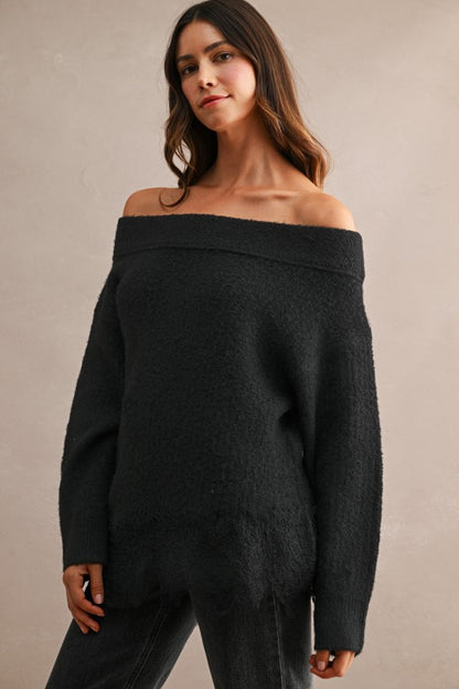 Black off shoulder sweater with lace