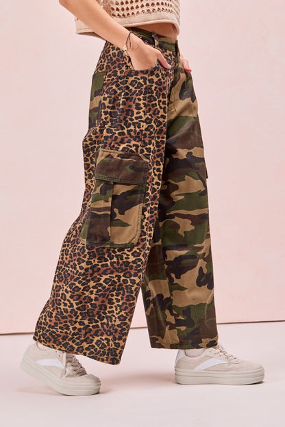 Leopard and camo cargo pants ￼