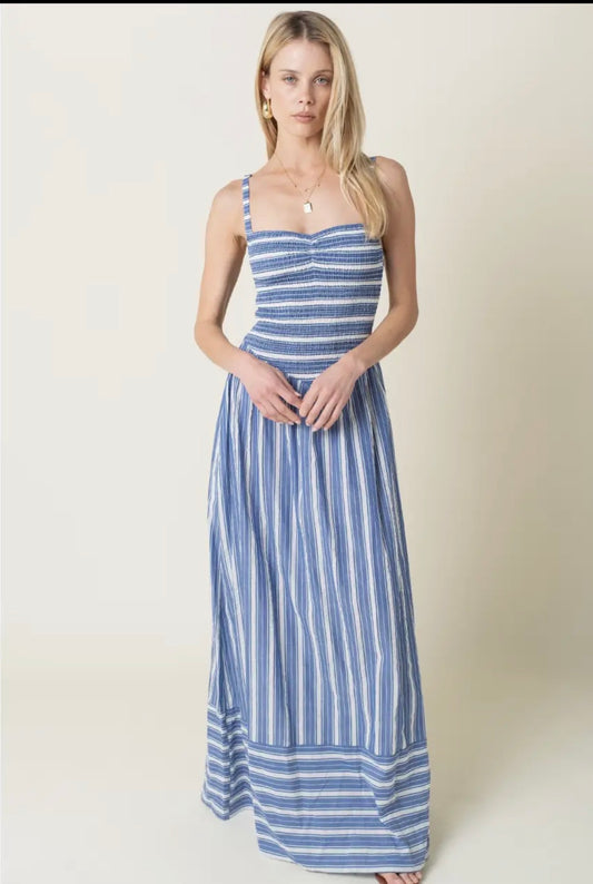 CAMILLA STRIPED MAXI DRESS IN BLUE AND WHITE STRIPES