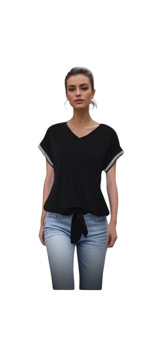 VAVA CAMILLE FRONT TIE SHIRT IN BLACK