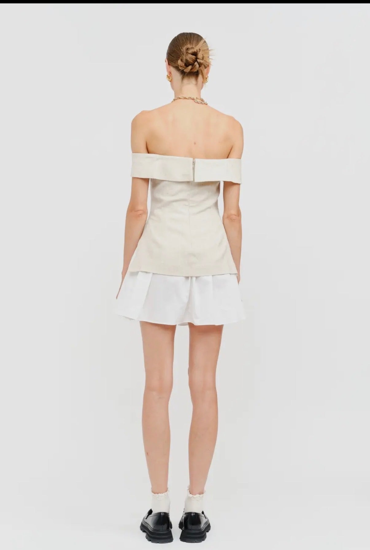 VALERIE DRESS LINEN BLEND MINI OFF SHOULDER DRESS