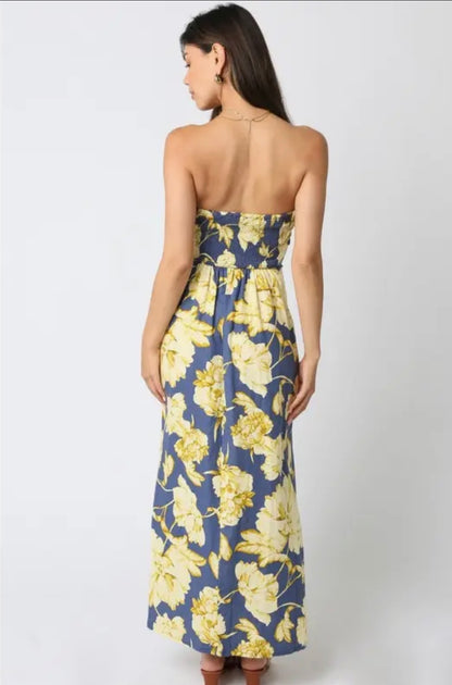 NATALIE DENIM DRESS IN BLUE AND GOLD