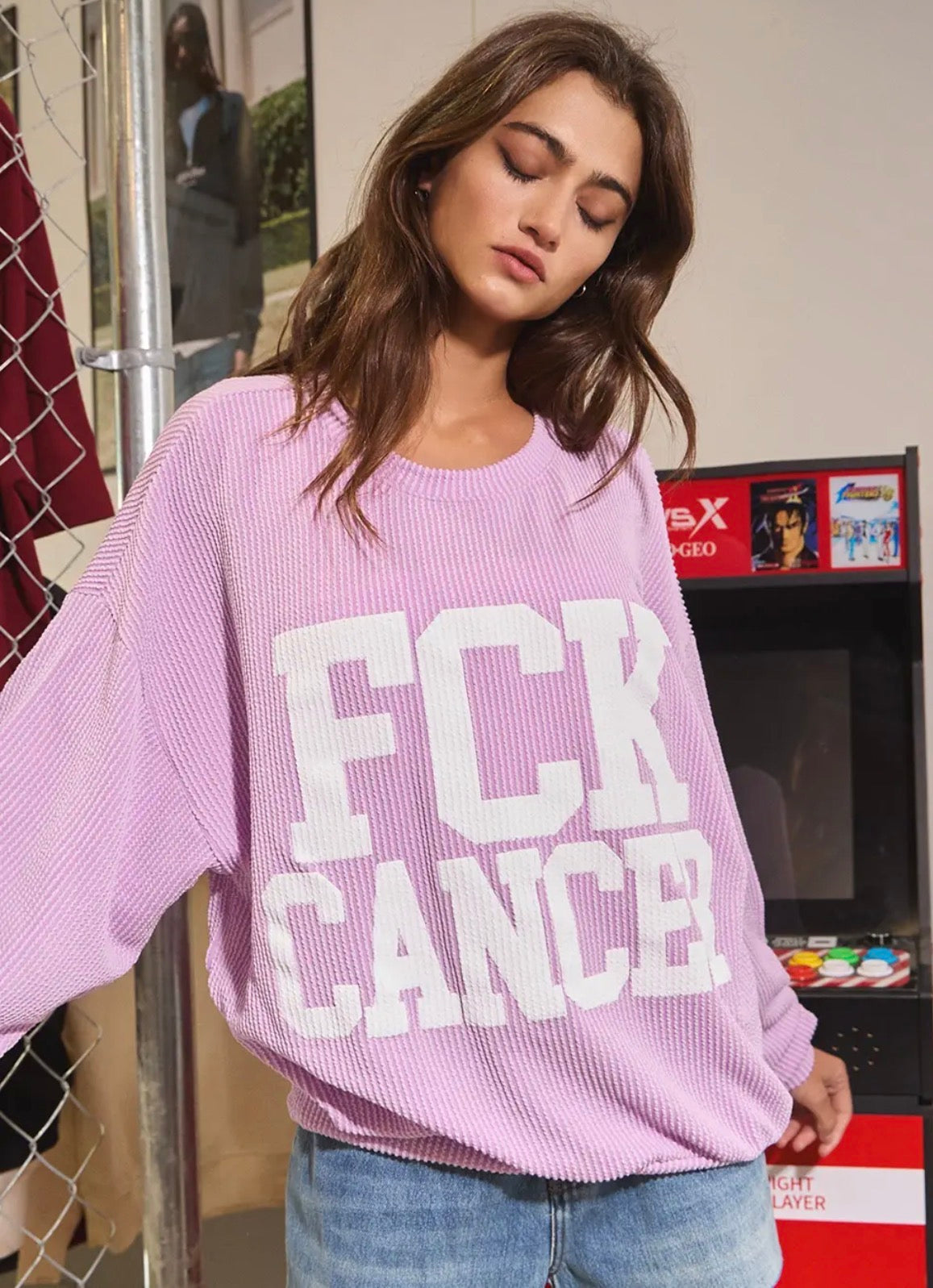 FCK CANCER SWEATSHIRT IN LILAC