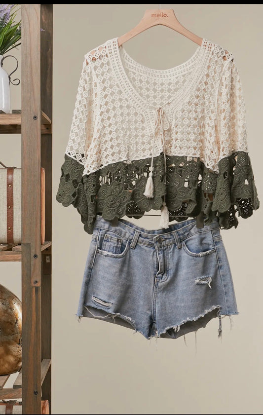 BOHO CROCHET COLOR BLOCK  TOP