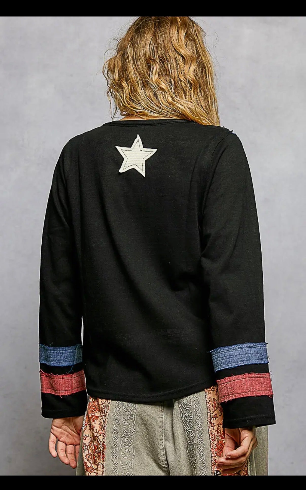 AMERICAN FLAG PATCH LS TOP IN BLACK