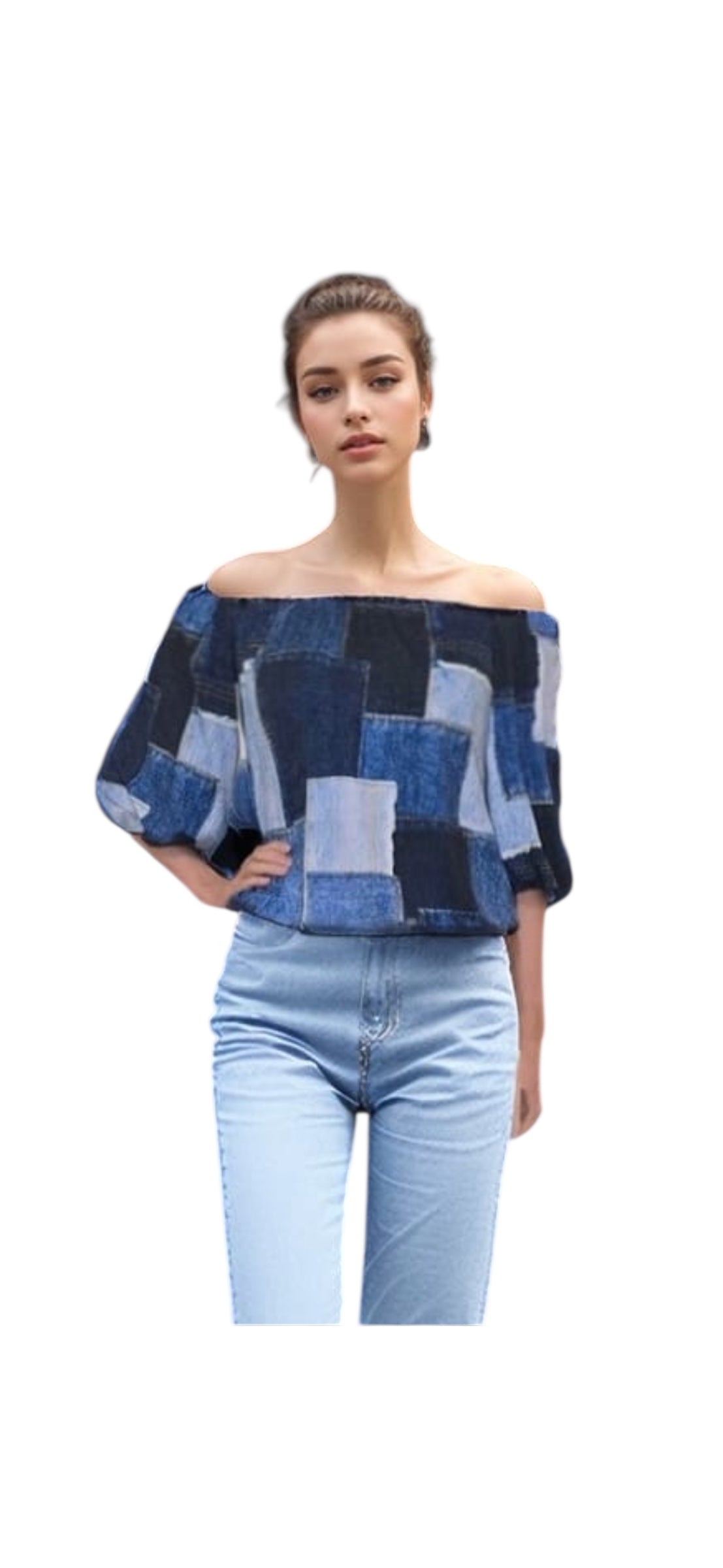 VAVA LILY OFF SHOULDER IN DENIM PATCH
