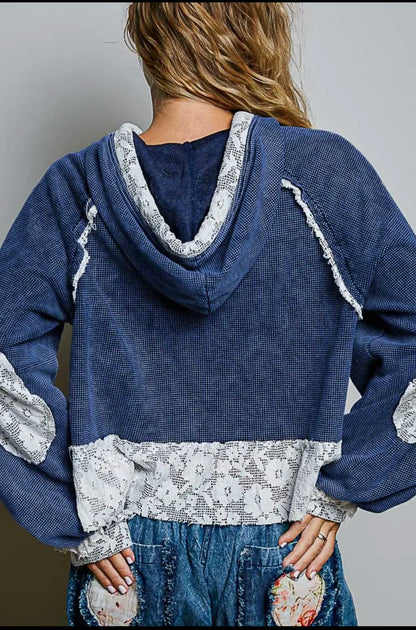 Indigo  hooded lace top