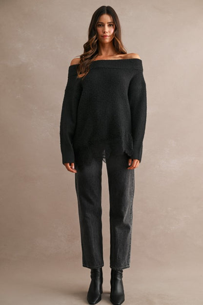 Black off shoulder sweater with lace