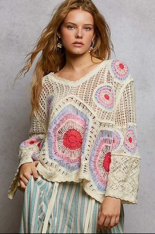 GRANNY SQUARE CROCHET TOP O/S