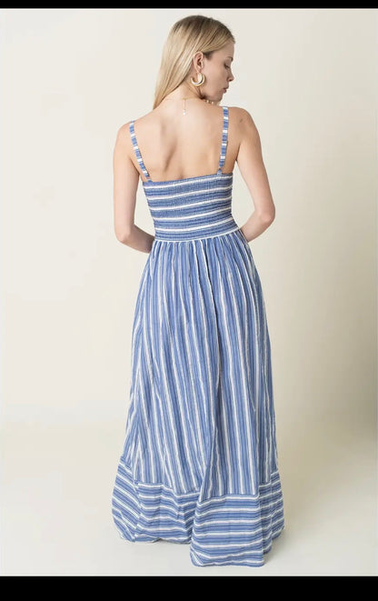 CAMILLA STRIPED MAXI DRESS IN BLUE AND WHITE STRIPES