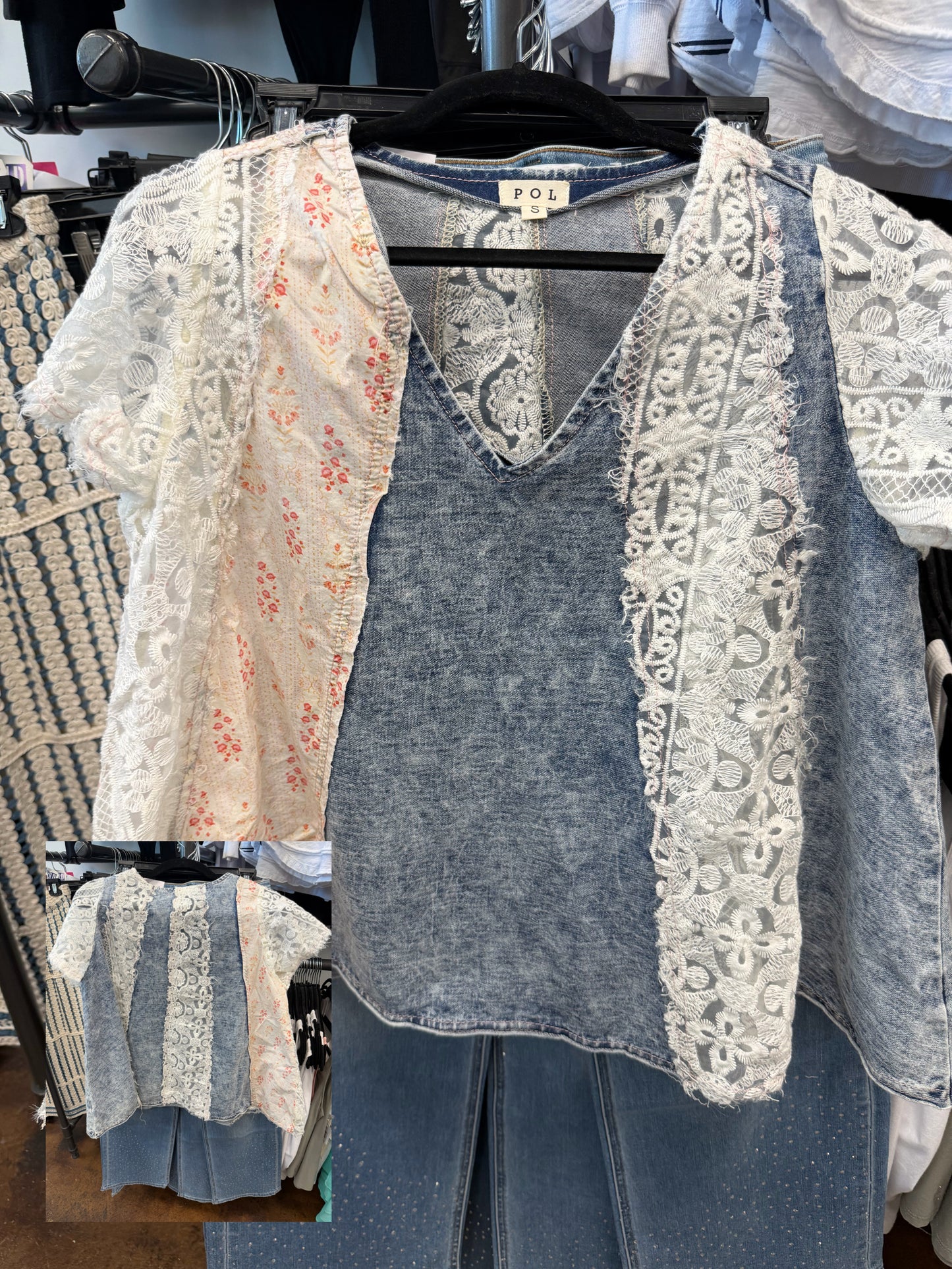 Jean and lace loose top