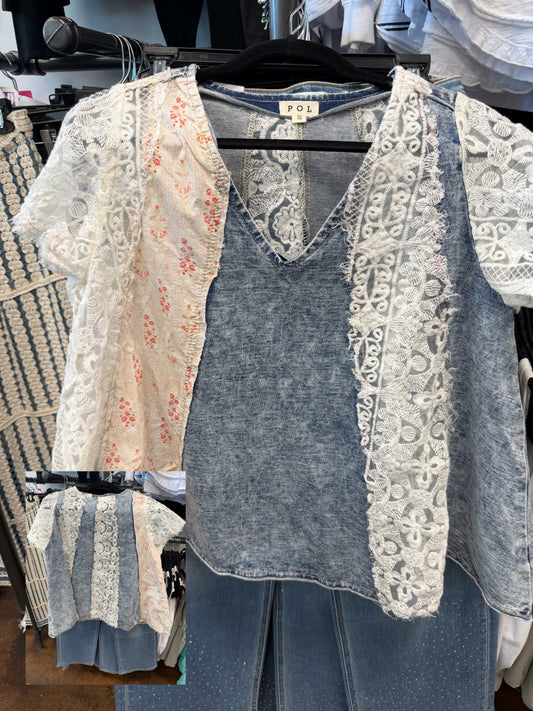 Jean and lace loose top