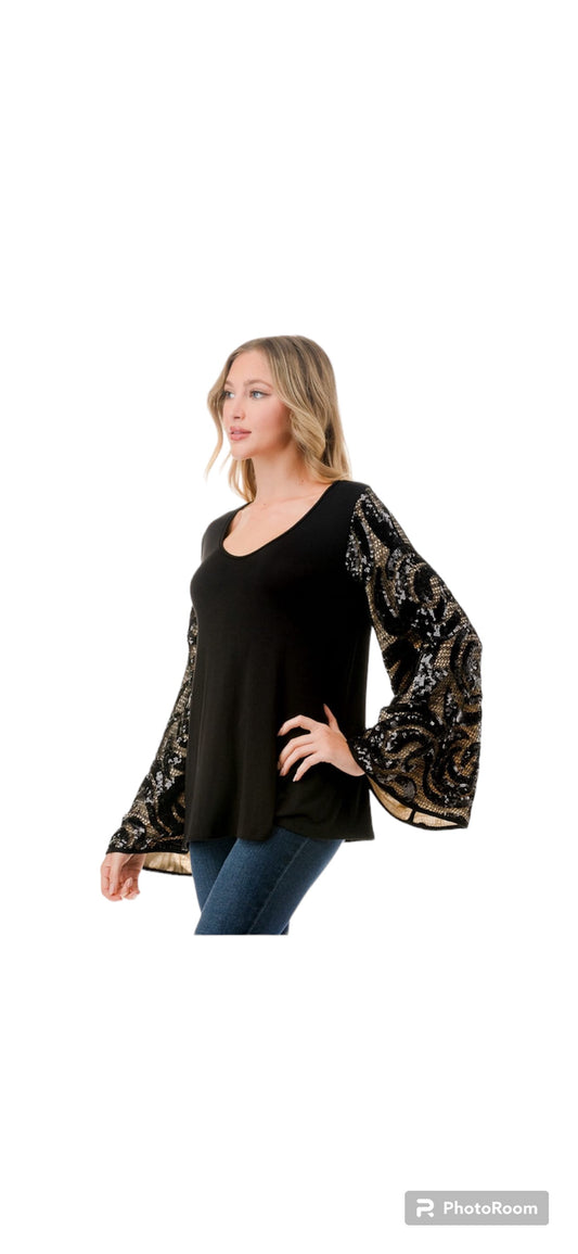 VAVA LISA BELLSLEEVE TOP IN BLACK TAUPE