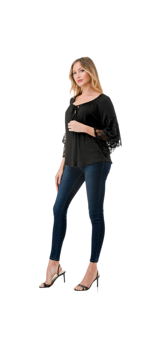 VAVA BECKY BELL SLEEVE TOP IN BLACK