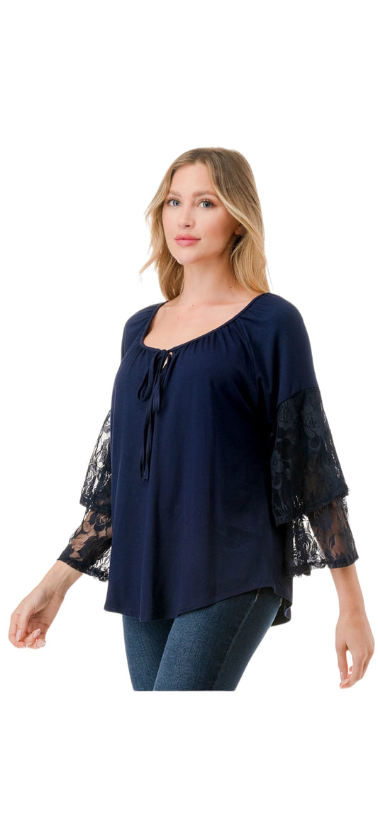 VAVA BECKY BELL SLEEVE TOP IN NAVY