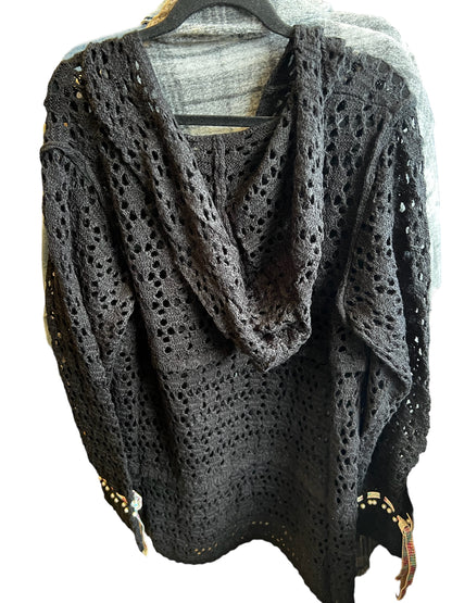 BLACK CROCHET AND PEARL TUNIC WITH HOOD