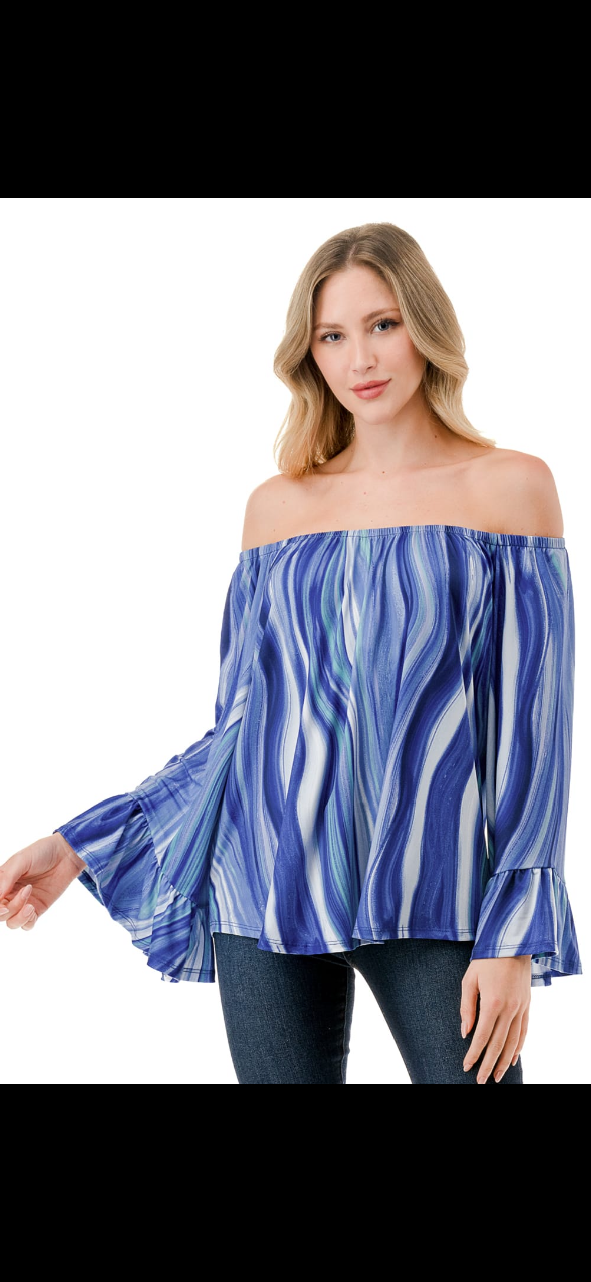 VAVA CORDELLA OFF SHOULDER TOP IN BLUE WATER COLOR