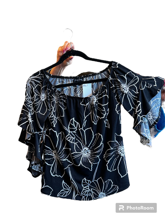 ALYSSA THOMAS BLACK FLORAL OFF SHOULDER TOP