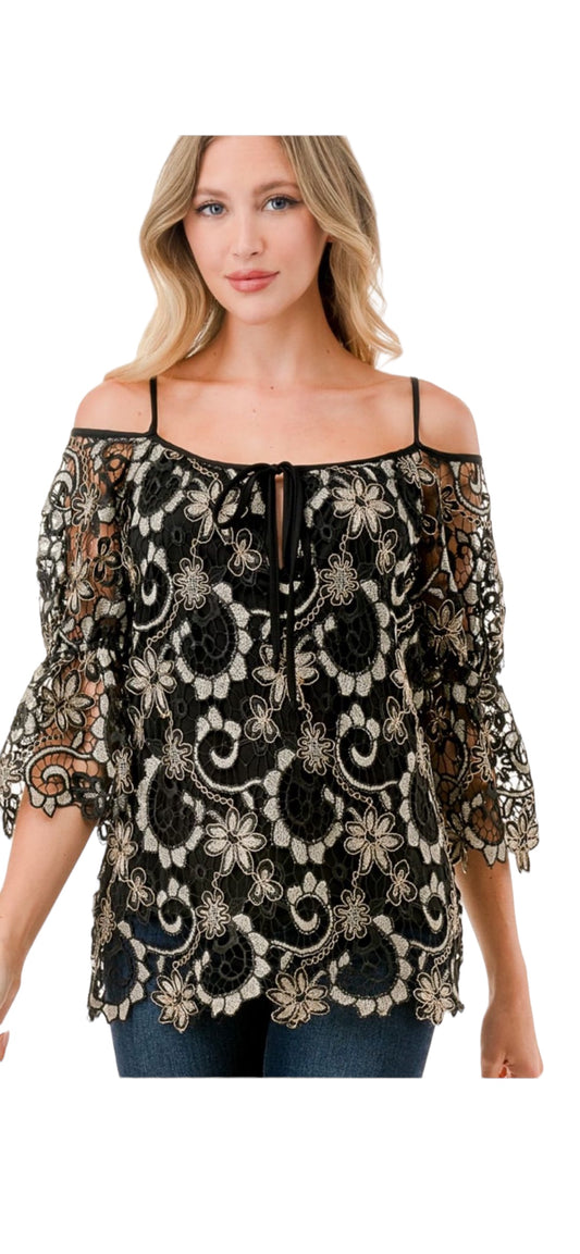 VAVA FLEURETTE  TOP IN BLACK LACE