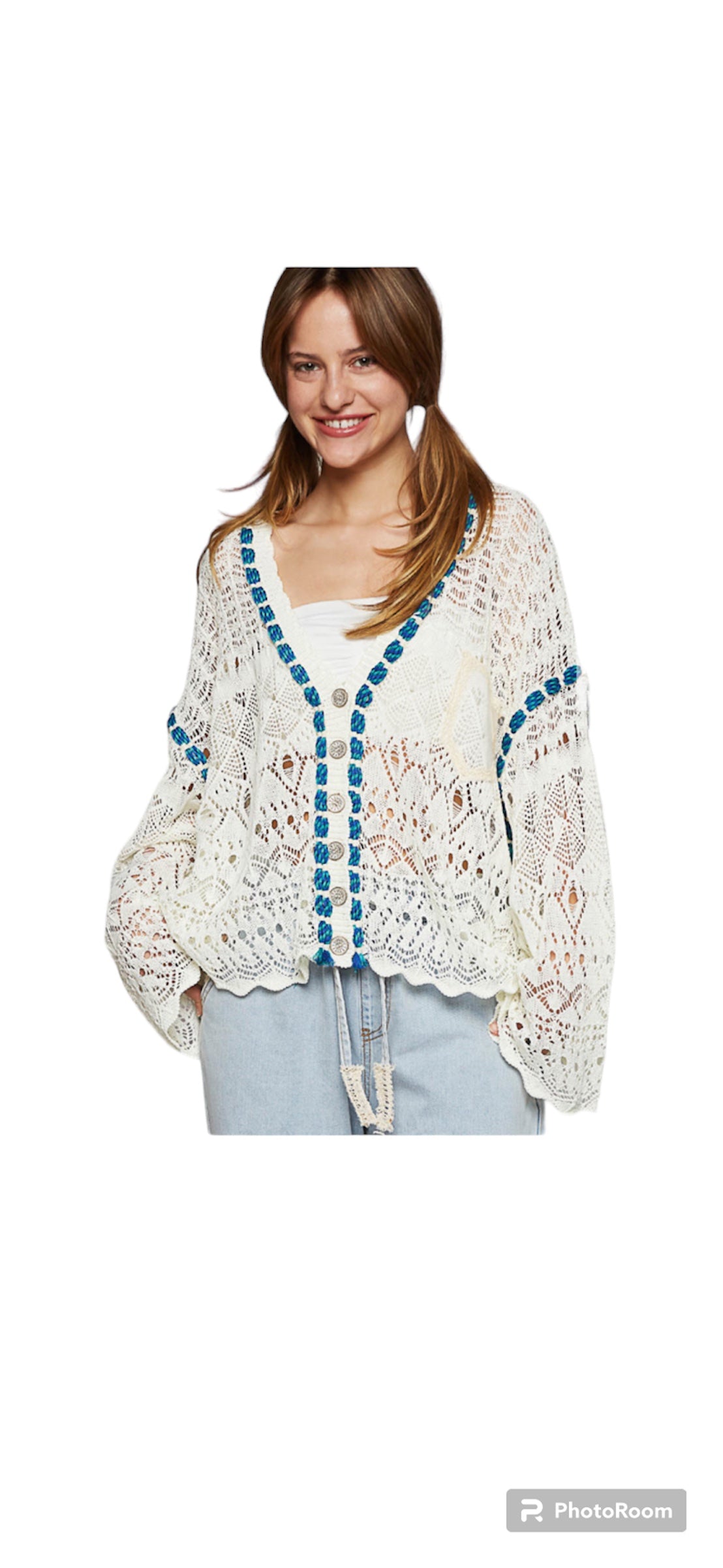 OFF WHITE CARDIGAN WITH ROPE TRIM