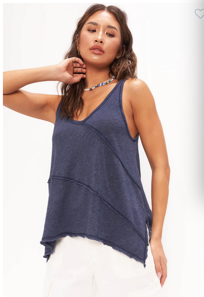 PROJECT SOCIAL T   Wavy Baby Relaxed Seamed Textured Tank - Navy Peony