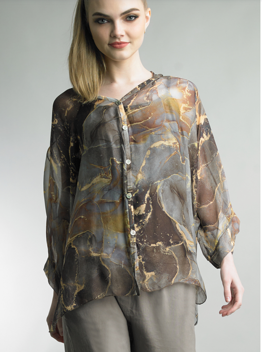 BROWN PRINT SILK TOP WITH CAMI