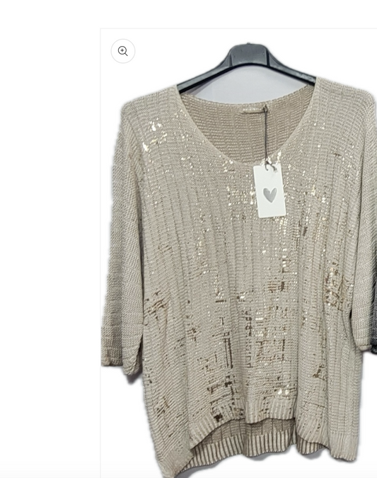 TAUPE Splatter Gold Foil Sweater O/S