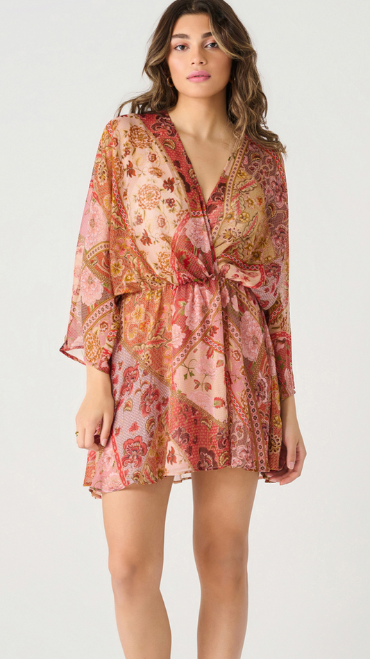 DEX  RUSSET FLORAL PATCHWORK DRESS