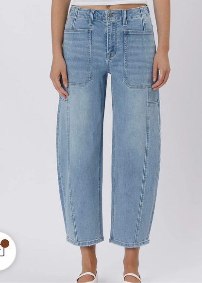 FLYING MONKEY Super High Rise Elastic Band Barrel Jeans F5831