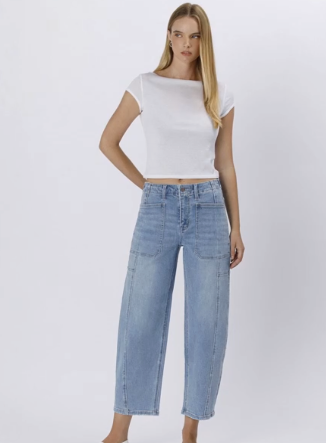 FLYING MONKEY Super High Rise Elastic Band Barrel Jeans F5831