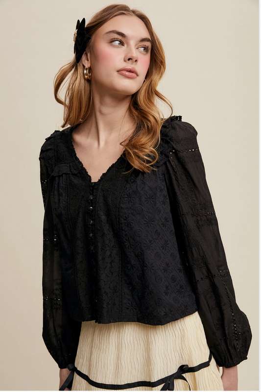 BLACK Embroidered Lace Blouse