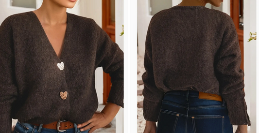 Heart Chunky Knit Metal Button Sweater Cardigan IN CHOCOLATE