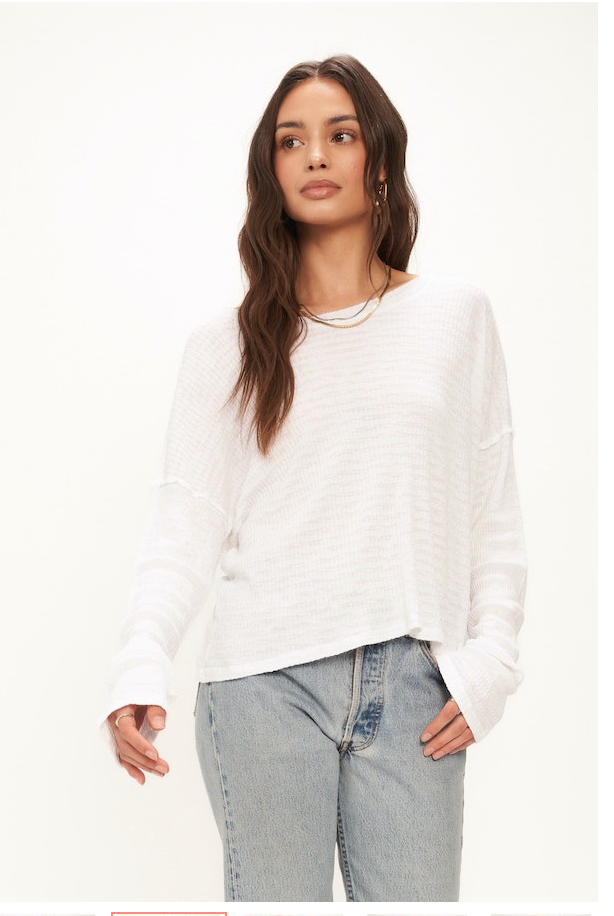 PROJECT SOCIAL T NELLY LOW BACK STRIPED RIB LONGSLEEVE IN WHITE