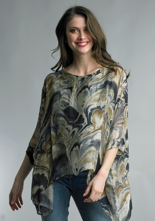 BLACK/ GOLD SILK PONCHO