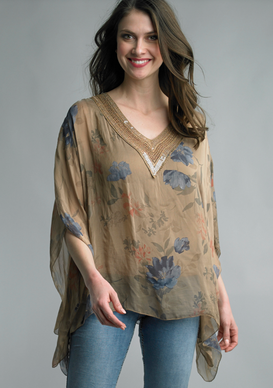 CROCHET SILK PRINT PONCHO