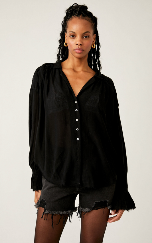 FREE PEOPLE OLIVIA SMOCKED TOP IN BLACK