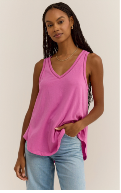 Z SUPPLY VAGABOND LACE TRIM TANK IN RASBERRY SORBET