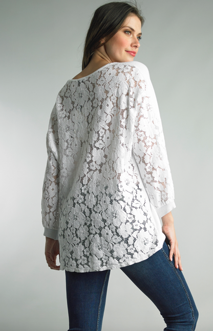 WHITE LACE KNIT TOP