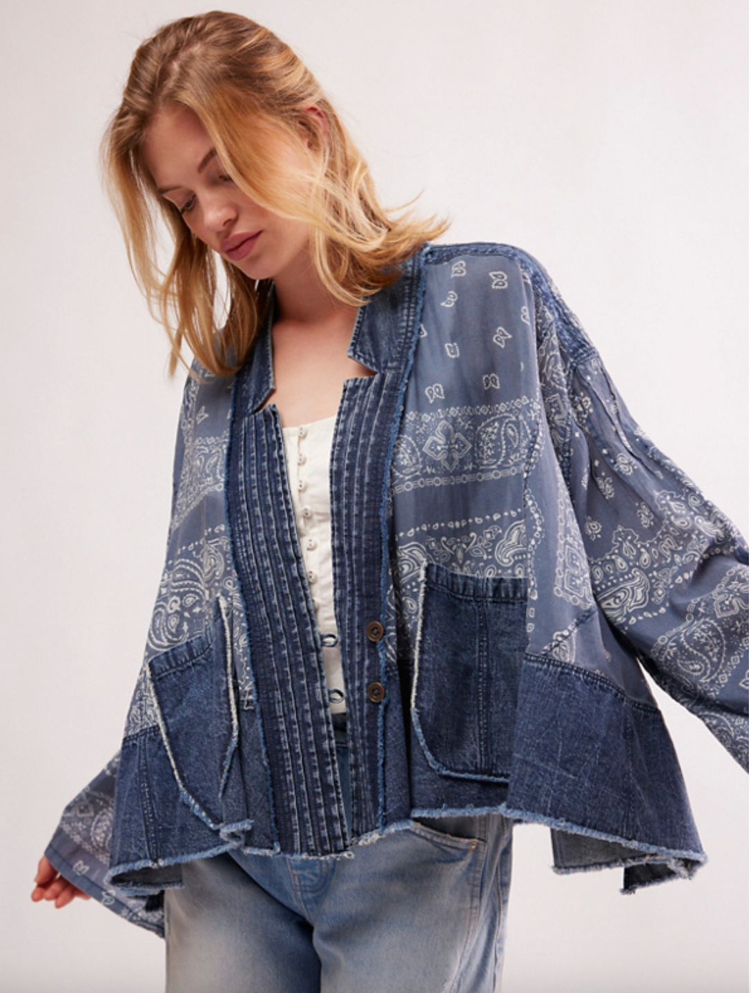 FREE PEOPLE BANDANA DREAMS BED JACKET / INDIGO COMBO