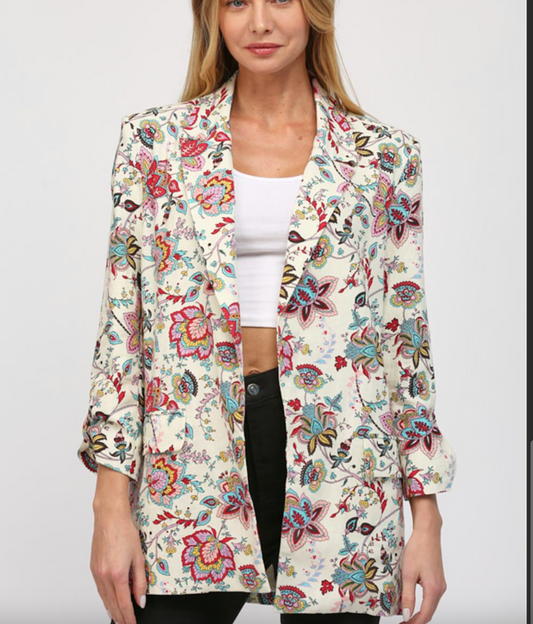 PRINTED LINEN BLEND BLAZER