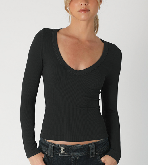 NIKIBIKI DEEP V NECK LS TOP