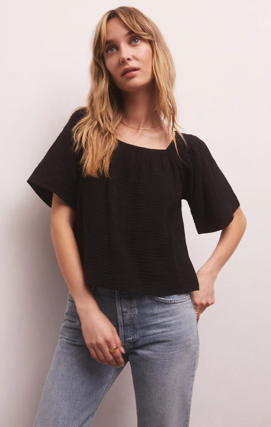 Z SUPPLY NO RULES GAUZE TOP IN BLACK