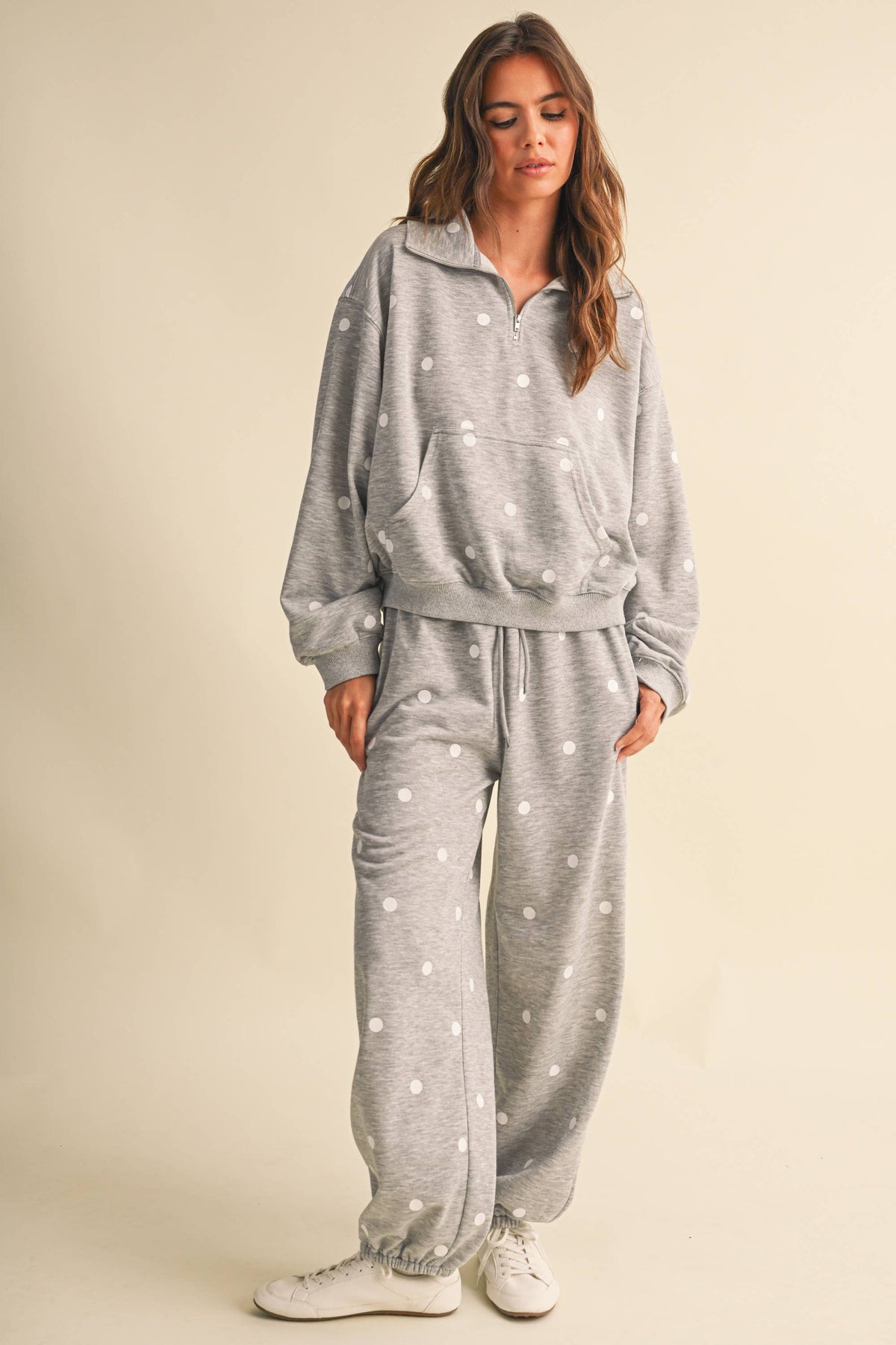 Polka DOT HALF ZIP SWEATSHIRT AND SWEATPANT SET