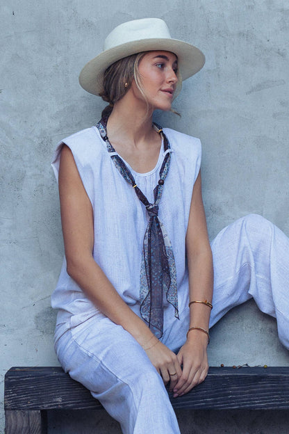Paisley Scarf Tie Linen Blend Muscle Top