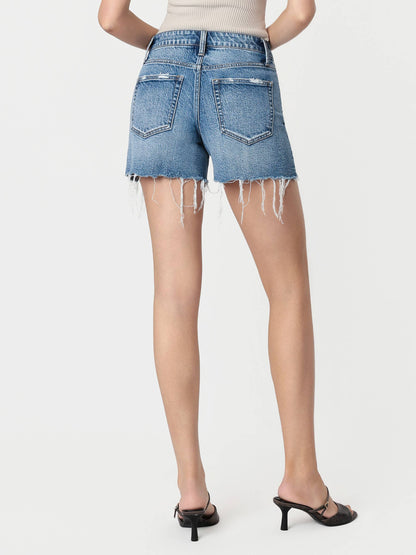 HIGH RISE UNEVEN RAW HEM BOYFRIEND SHORTS T7444